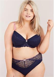Oola Spot And Lace Padded Balconette Bra Navy
